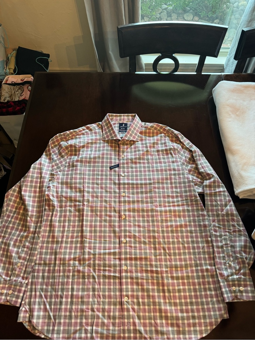 Jonnie O Men’s Long-Sleeve Plaid Dress Shirt - Pink/Green - P